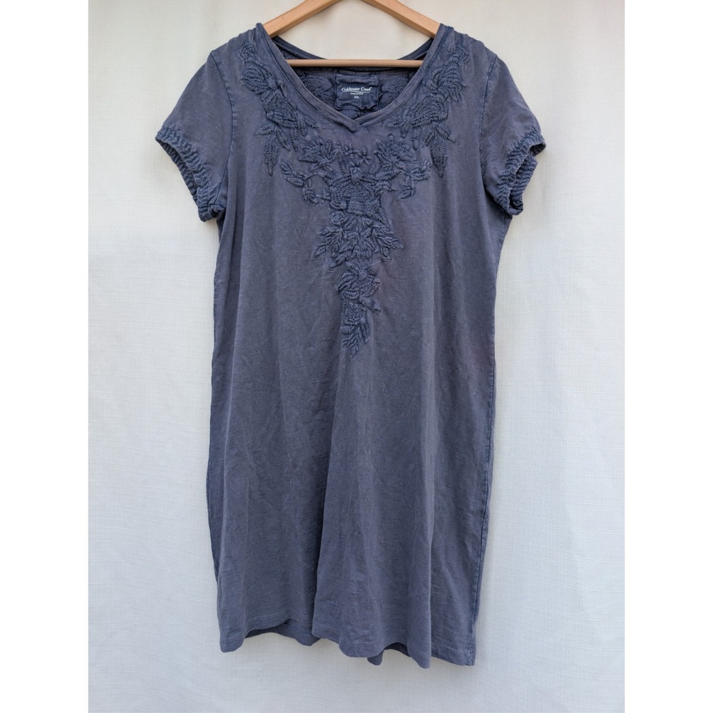 Coldwater Creek Tunic Dress Womens PXL‎ Blue Cotton Embroidered Floral Lagenlook